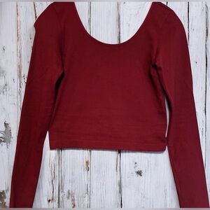 🚨wild fable Burgundy Scoop Neck Long Sleeve Crop Top